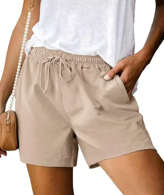 Terecey Damen Sommer Leinen Sporthose Casual Bermuda Shorts mit Kordel und Taschen Strand Yoga Jogger Hose S-X