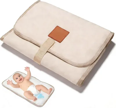 Tapis de changement pliable et imperméable pour bébé, 58.5 x 30.5 cm - Tapis de voyage nomade lavable en ivoire