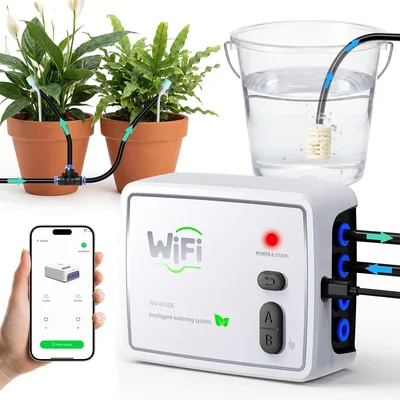 Automatisk dubbelkrets irrationeringssystem med remote kontroll via Wi-Fi app för 20 växter, ferie drupirration (pluggbar)