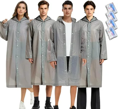 Ponchos y Capas EMOTINIA de 4 Piezas para Lluvia, Chaquetas Impermeables, EVA, para Hombres, Mejor Oferta