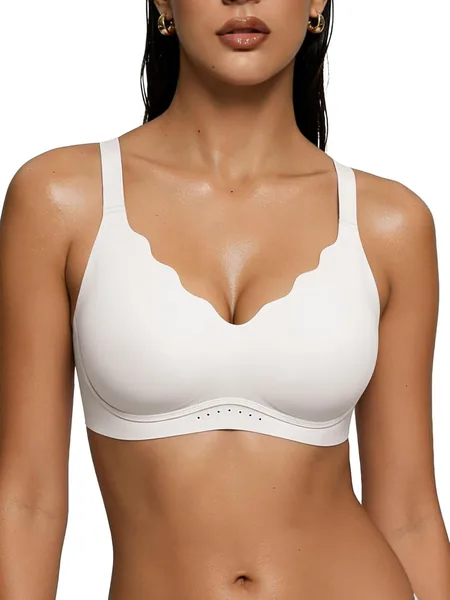 As Fairy Wireless Bras for Women Full Coverage Seamless Scalloped Push Up No Underwire Everyday Bra with Air Holes
