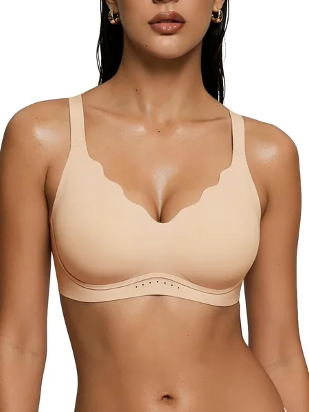As Fairy Wireless Bras for Women Full Coverage Seamless Scalloped Push Up No Underwire Everyday Bra with Air Holes