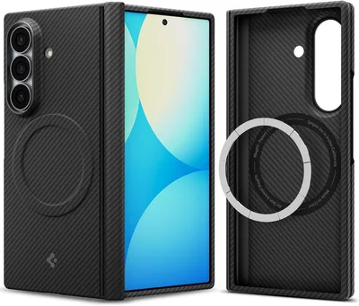 Spigen Samsung認証 Galaxy Z Fold8 ケース エアスキン・アラミド・マグフィット (ブラック) | ヒンジ保護, Magsafe対応, アラミド繊維製(600D), 薄型, 傷防止, 指紋防止