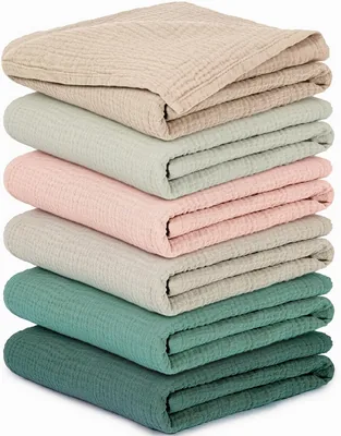 Muslins de Algodón IKWOLETI 60 x 60 - Paquete de 6, Suaves y Absorbentes para Bebés