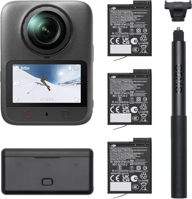 DJI Pack Aventura Osmo 360 II, cámara 8K 360° | Imágenes 360° nativas HDR en 8K/60 fps, potencia 4 en 1, 105 GB de memoria in