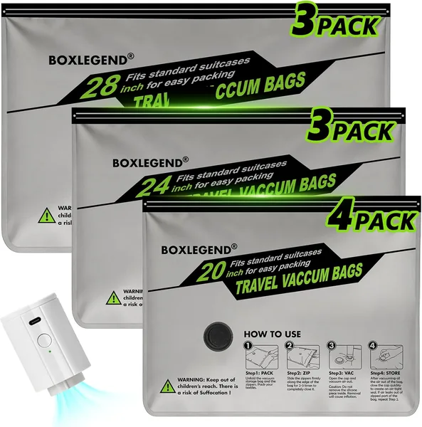 BoxLegend Vacuum Bags for Clothes Travel with Wireless Pump, Vacuum Bags Set of 10