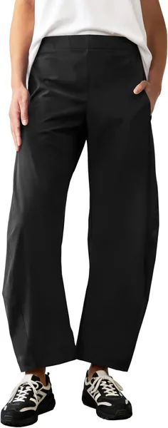 INFULEIMU Womens Elastic Waist Barrel Travel Pants Baggy Tapered Leg Ankle Hiking Pants with Pockets