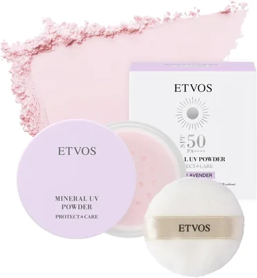 ETVOS ミネラル UV パウダー AZ 2026# パールラベンダー SPF50 PA+++ (敏感肌用 日焼け止め、UV保護、フィニッシュパウダー、ソープフリー)