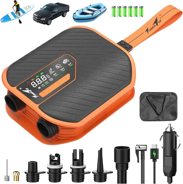 TowerTop Sup Pumpe Akku: 10500mAh Akku-Pumpe für Auto/SUP, 50 PSI Stand Up Paddle Pumpe, 12V DC Zweistufenpumpe (Auf- und Abw.