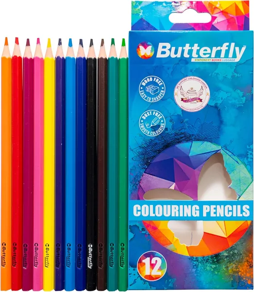 Butterfly Wood-Free Colour Crayons Pencil (Pack of 12) - Best Deal