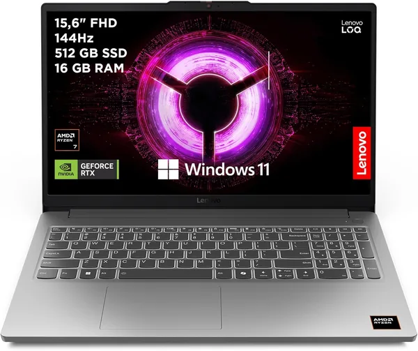 Lenovo LOQ Essential Gen 10 Gaming Laptop AI 15.6 Inch FHD (AMD Ryzen 7 7735HS, NVIDIA GeForce RTX 4050, 16GB RAM, 512GB SSD, 144Hz, Wi-Fi 6, No Operating System) QWERTY Spanish