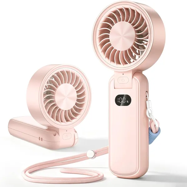 BIVBTP Ultra Handheld Fan USB Aufladbar - Kompakt Kräftiger Falten Mini Lüfter mit 4 Geschwindigkeitsstufen - Pink