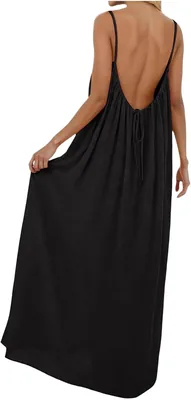 Robe d'été femme NerYuo - Mi-longue, sans manches, couleur solide