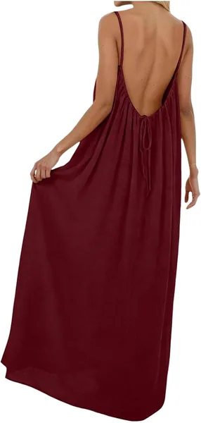 Robe d'été femme NerYuo - Manches sans manches, Col en V, Couleur solide, Longueur mi-longue, Style bohème chic