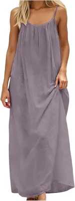 Robe d'été femme NerYuo - Mi-longue, sans manches, couleur solide