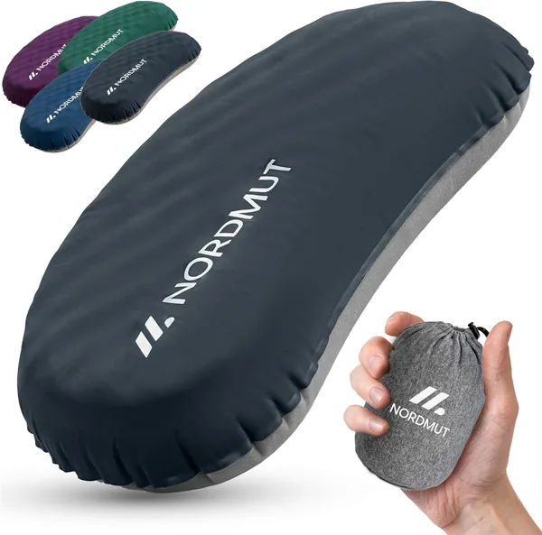 NORDMUT Inflatable Camping Pillow SoftSleep+ Comfortable Ultralight-Small Bulk - Inflatable Travel Pillow with Washable Cover (Black)