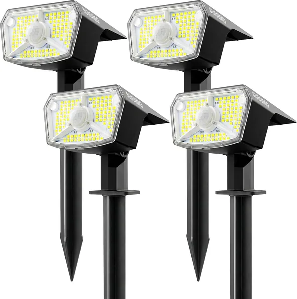 Luces solares SUNNMO LED al aire libre con sensor de movimiento, 4 piezas de luces de punto LED al aire libre potentes de 104 LED, 3 meses de garantía