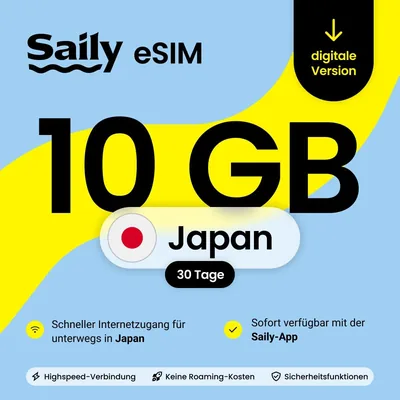 Saily eSIM Datenpaket für Japan, 10GB/30 Tage, Sicherheitsfunktionen, Digitaler Code