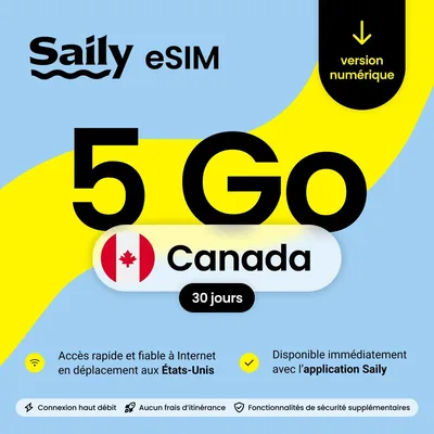 Saily, forfait de données eSIM pour le Canada, 5 Go/30 jours, fonctions de sécurité, code numérique | Canada - Meilleur Prix