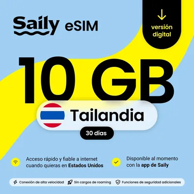 Plan de datos eSIM de Saily para Tailandia, 10 GB/30 días, funciones de seguridad, código digital | Mejor Oferta