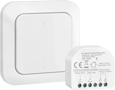 SURAIELEC Funk-Schalter 230 V Set, Kabelloser Lichtschalter ohne Neutralleiter | Für LED bis 300W, Reichweite 30 m