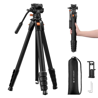 K&F CONCEPTO Tripode compacto de aluminio de 187 cm con plataforma hidráulica, 3 kg de capacidad para DSLR - 8% de descuento