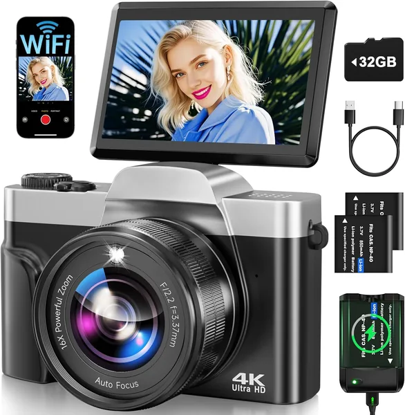 Macchina Fotografica Digitale con WiFi, 4K 64MP Autofocus Fotocamera Compatta, Digitale Camera con 1