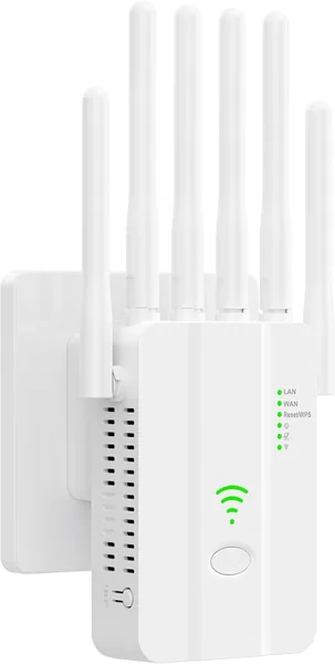 Repetidor WiFi Potente con 6 Antenas, Amplificador de Señal, 2 Puertos LAN, Modos (Repetidor, Router, AP)
