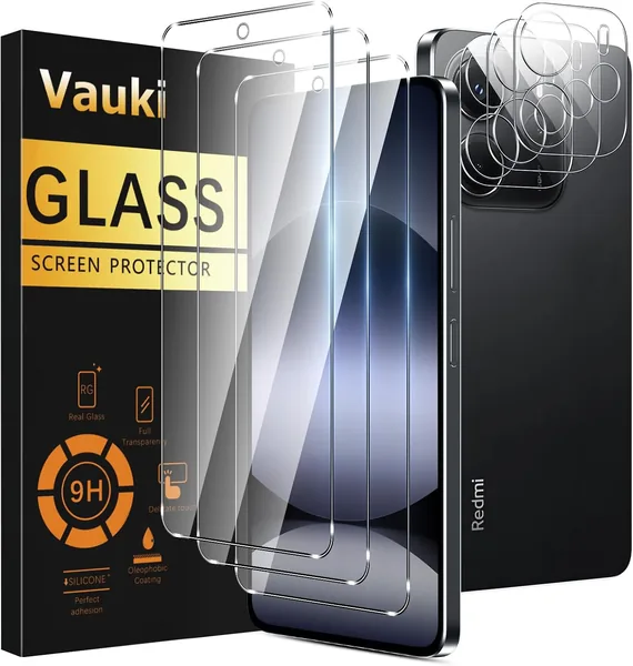 Vauki Vetro Temperato per Xiaomi Redmi Note 14 5G - Protezione Schermo con Protezione Fotocamera [3+3 Pezzi] - Hardness 9H Anti-impronte