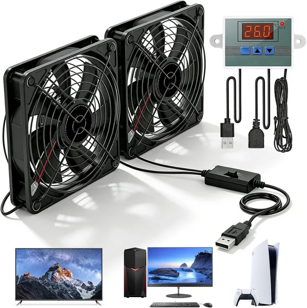 Ventilateur USB 120 mm avec régulateur de température numérique et double ventilateur à 3 vitesses rglables pour PC