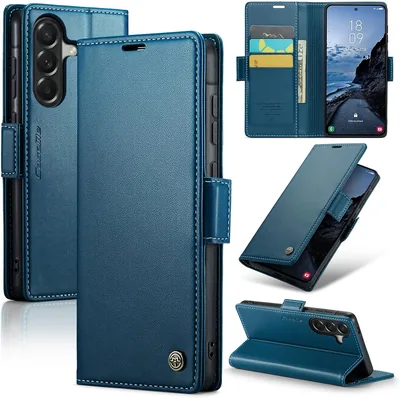 Portefeuille Idhiem Flip pour Samsung Galaxy A57 5G Bleu | Protection RFID en Cuir Premium