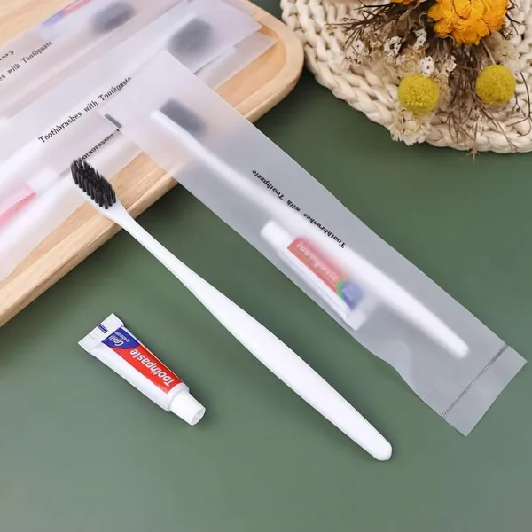 100 Pcs Disposable Toothbrushes with Toothpaste, White Individually Wrapped Disposable Travel Toothbrush Kit in Bulk