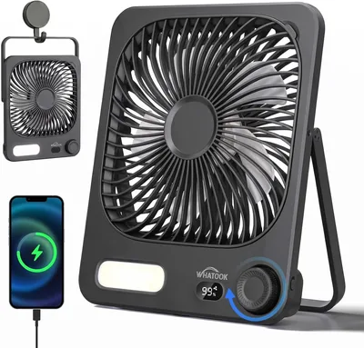 WHATOOK Ventilatore Portatile Ricaricabile 10000mAh con Luce Notturna, USB C Silenzioso 30dB, 100 Velocità, 40h, Spegnimento Automatico Display, Griglia Lavabile