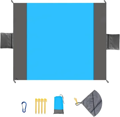 Tapis de plage imperméable 210 x 200 cm, 6 couches, plage à proof sable avec 4 piquets, poignée de transport, pliable et lavable - Best Deal