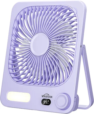 WHATOOK Ventilatore da Tavolo Ricaricabile 10000mAh con Luce Notturna, USB C Silenzioso 30dB, 100 Velocità, 40h, Spegnimento Automatico Display, Griglia Lavabile