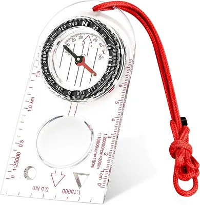 Boussole de navigation pour randonnée, boussole avec réglage de déclinaison et corde rouge transparente