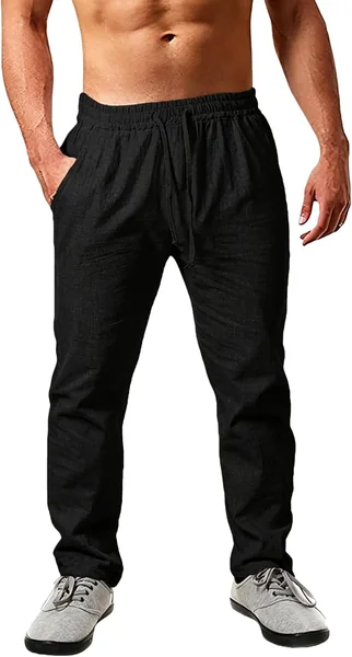 Pantaloni in Lino Estivi Uomo Cegerne, Leggeri e Traspiranti, Vita Elastica con Coulisse, Tinta Unita - Best Deal