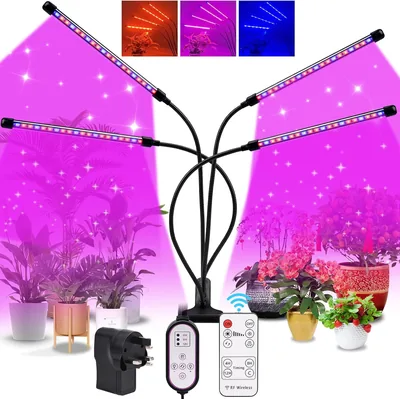 Inomhus plant LED 4 koppar fullspektrum, 40 LED-ljus, med 3/9/12 timmar timmerare, 3 ljusmodaler och 10 nyckelnivåer