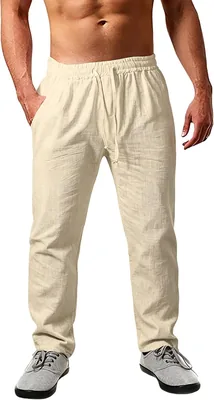 Pantaloni in Lino Estivi Uomo Cegerne, Leggeri e Traspiranti, Vestibilità Larga, Vita Elastica con Coulisse, Tinta Unita - Best Deal