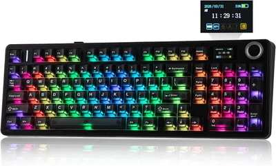 مفاتيح كمبيوتر EPOMAKER AULA F99 MAX اللاسلكية - شاشة و مقبض - 8000 مللي أمبير، غسالات كريمية، مفاتيح مركّبة ومزيتة RGB لأبل ماك