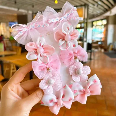 Juego de accesorios para el cabello de 10 piezas para niñas, lazo rosa y pinzas para el pelo de flores, lindo tul brillante