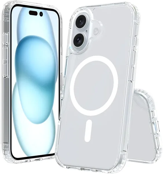 セニヒ互換 iPhone 16 カバー、透明シェル、MagSafe 対応、米軍MIL標準3回耐衝撃、ワイヤレス充電不変色、ショックプルーフ、キズ防止