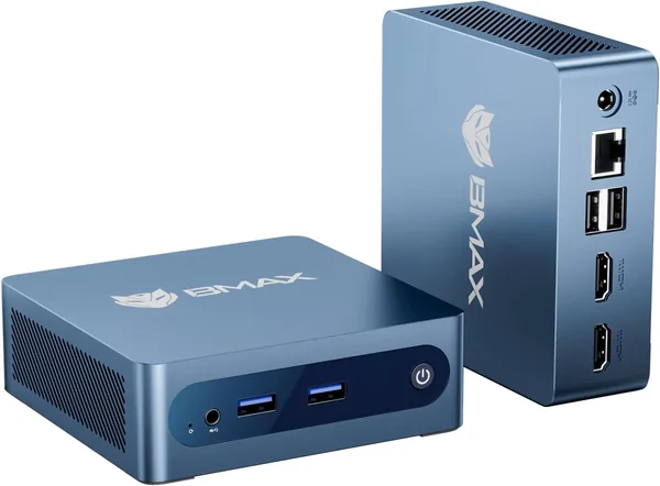 BMAX B1Plus Mini PC Win 11, Intel Celeron J3355 (jusqu'à 2.5GHz) 6Go LPDDR3 RAM 128Go eMMC SSD, Double Écran Mini Ordinateur de Bureau