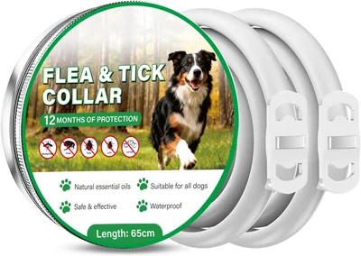 Collar antiparasitario para perros 2 unidades, protección de hasta 12 meses contra garrapatas y pulgas con aceites esenciales naturales, 65