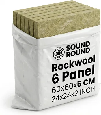 لوحات عزل صوتي SoundRound Rockwool - 6 لوحات عالية الكثافة من صوف الصخرة - عزل صوتي وحراري - مقاوم للحريق