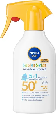 Nivea Sun Kids Protezione Sensibile & Gioco SPF 50+ 250 ml, Crema Solare Spray 50+ per Bambini e Neonati da 6 Mesi in Su, Acqua Resistente