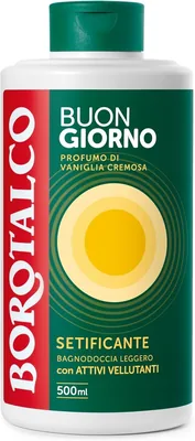 Borotalco Buongiorno Bagno Doccia Addolcente con Attivi Setosi e Fragranza Vaniglia Cremosa, Testo Leggero, Per Una Pelle Morbida