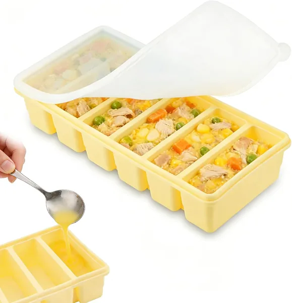 صينية تجميد سيليكون بدون غطاء - حاوية تخزين طعام وشوربة متعددة الاستخدامات، صينية مكعبات ثلج كبيرة للتحضير المسبق للوجبات