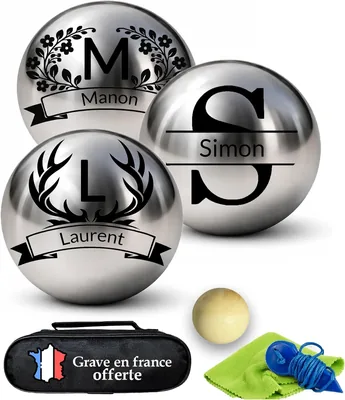 Boule de Pétanque Personnalisée Custamix 720g - Triplette + Accessoires (Cochonnet, Sacoche, Mesureur) - Cadeau Original