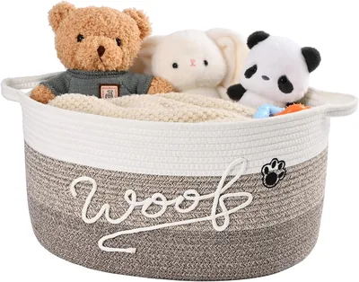 Woof Dog Toy Basket - Large Storage Bin with Paw Print, 13% Off